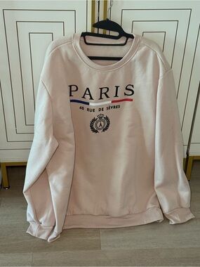 SHEIN Light creme Paris Graphic Crewneck Sweater